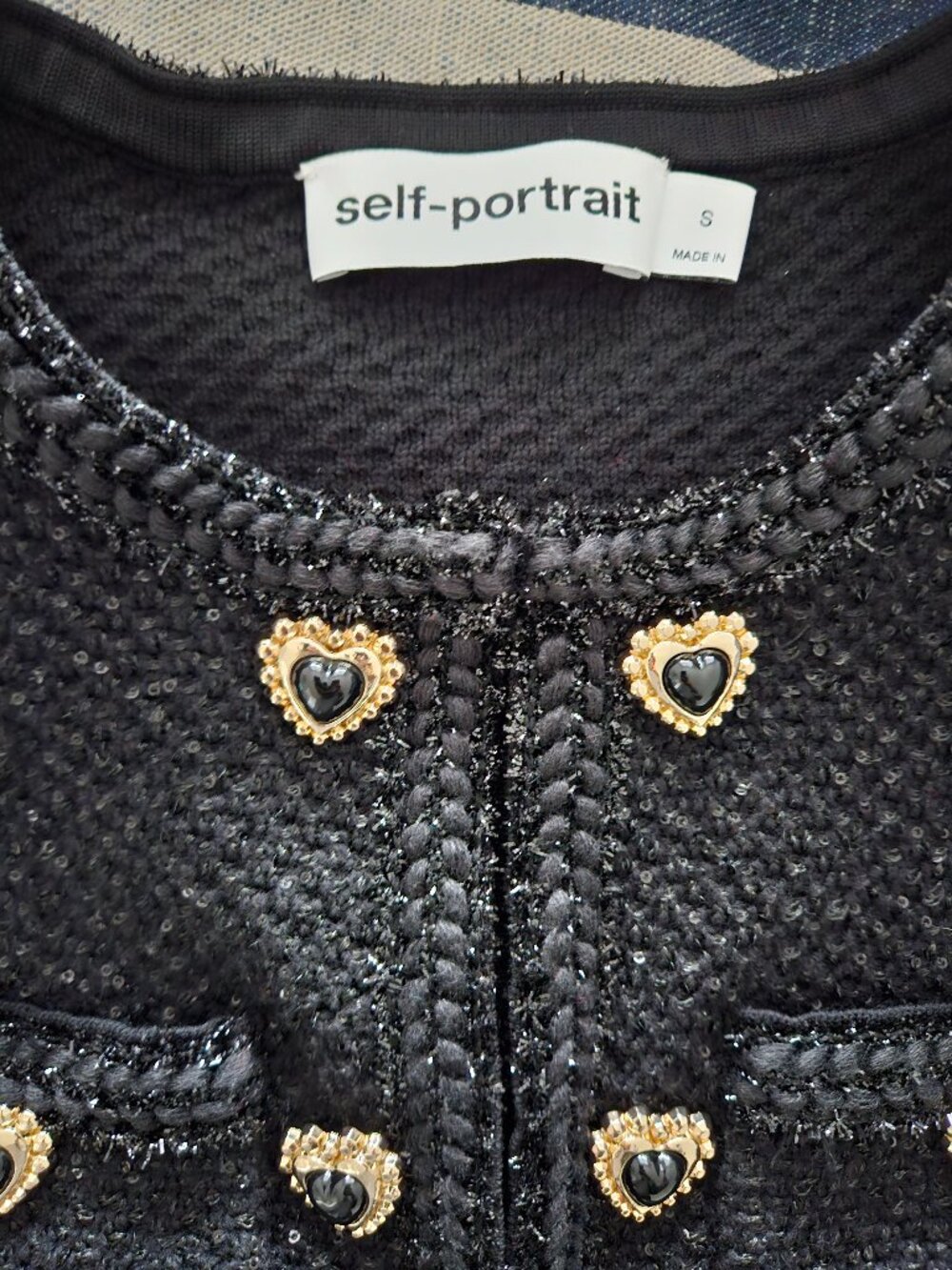 Self Portrait Black Buttoned Knit Mini Knit Dress Heart Buttons NWOT Size Small - Picture 12 of 16